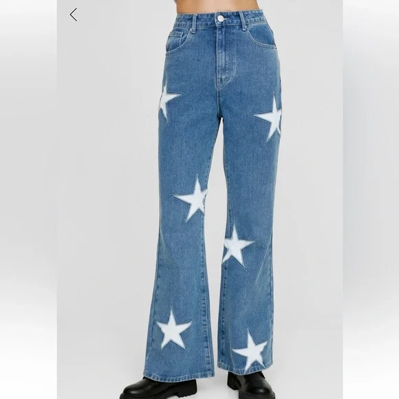 NWT Nasty gal Denim Star Insert Flare Jean - Picture 1 of 10